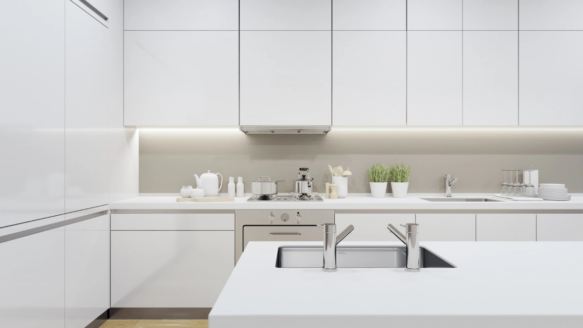 Minimalist All-White Concrete Kitchen Countertop Design